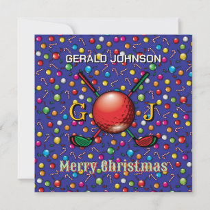 Golfer Customized Christmas Monogram Design Feiertagskarte