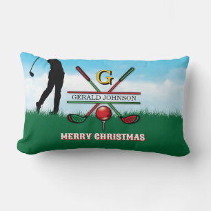 Golfer Customized Christmas Monogram Design Lendenkissen