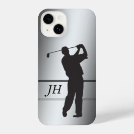Golfer der schwarzen Silhouette auf Silver Monogra