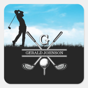 Golfer Elegant Monogram Design Quadratischer Aufkleber