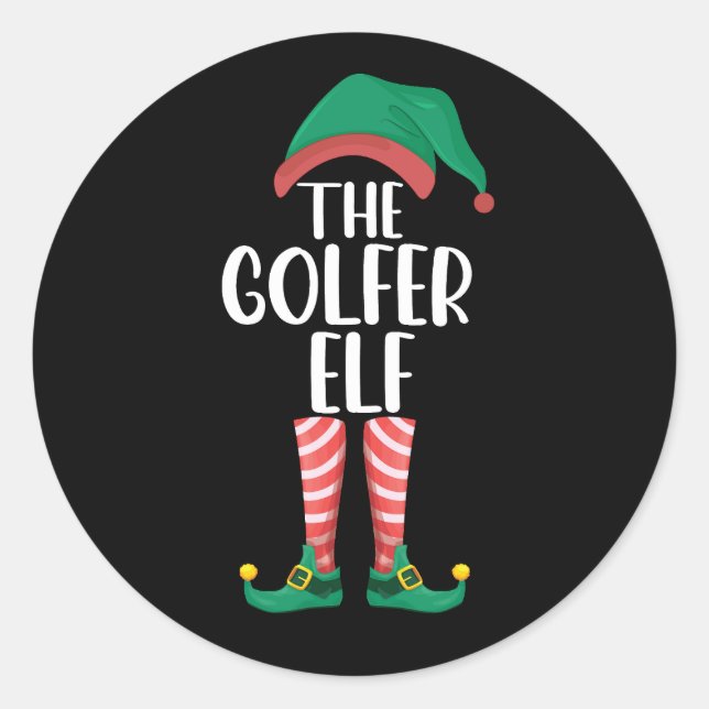 Golfer Elf Golf Familie passt Weihnachten Runder Aufkleber (Vorderseite)