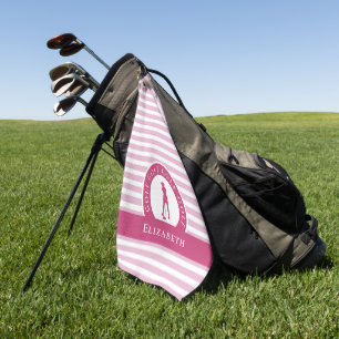 Golfer Female Golf Silhouette Monogram Name Pink Golfhandtuch