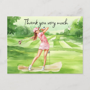 Golfer Frau auf dem Golfplatz Aquarell Postkarte