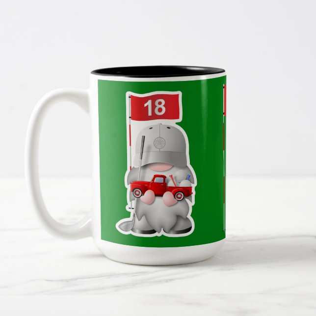 Golfer Gnome mit Kleinem roten LKW Zweifarbige Tasse (Links)