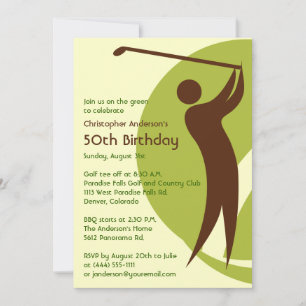 Golfer Golf Golfing Green Brown 50. Geburtstag Einladung