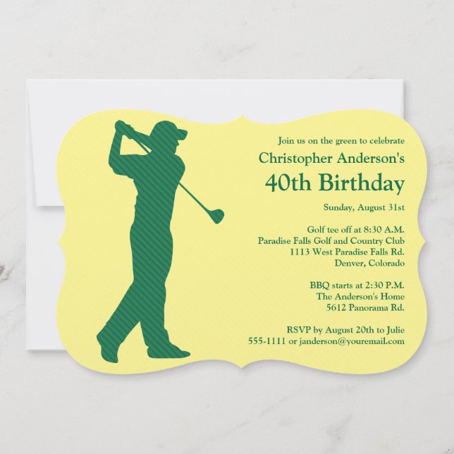 Golfer Golf Green tan 40. Geburtstag Einladung (Rückseite)