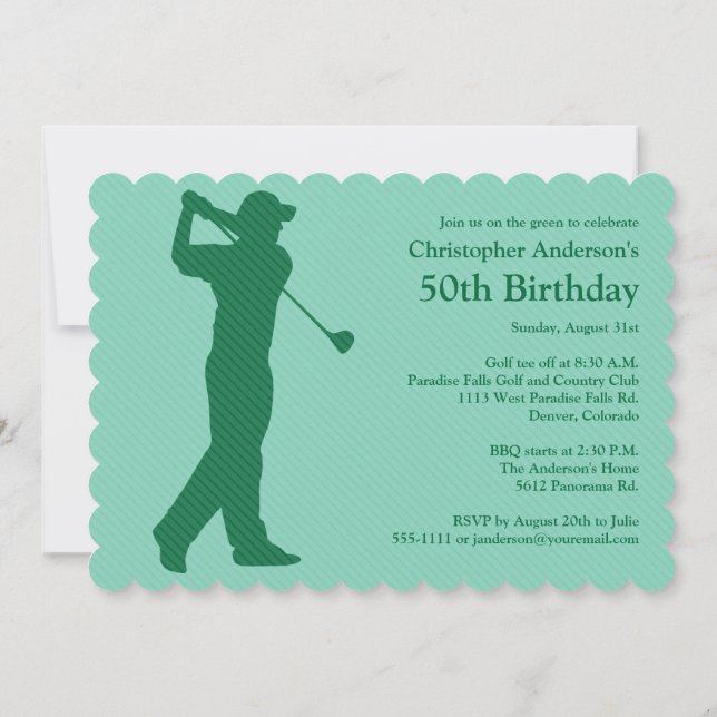 Golfer Golf Green White 50. Geburtstag Einladung (Rückseite)