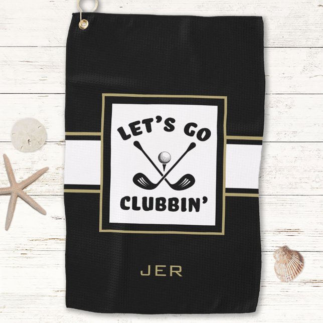 Golfer Golf Modernes Monogram Pro Sport Black Gold Golfhandtuch (Golfer Golf Modern Monogram Pro Sports Black Gold Golf Towel)