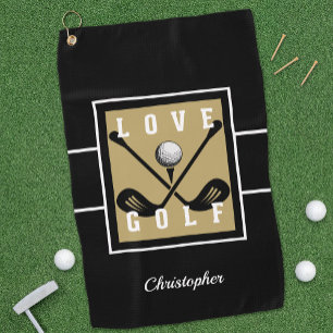 Golfer Golf Quote Modernes Monogram Pro Gold Black Golfhandtuch