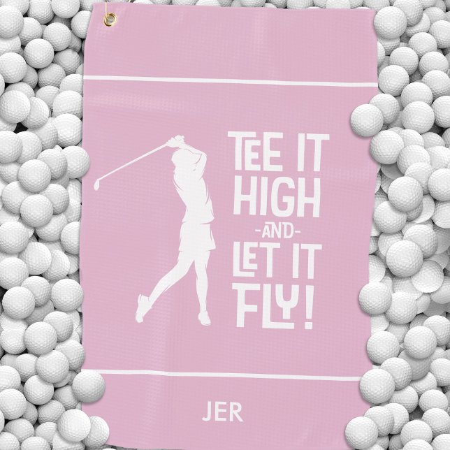 Golfer Golf Spaß Funny Sports Monogram Girl Pink Golfhandtuch (Golfer Golf Humor Funny Sports Monogram Girly Pink Golf Towel)