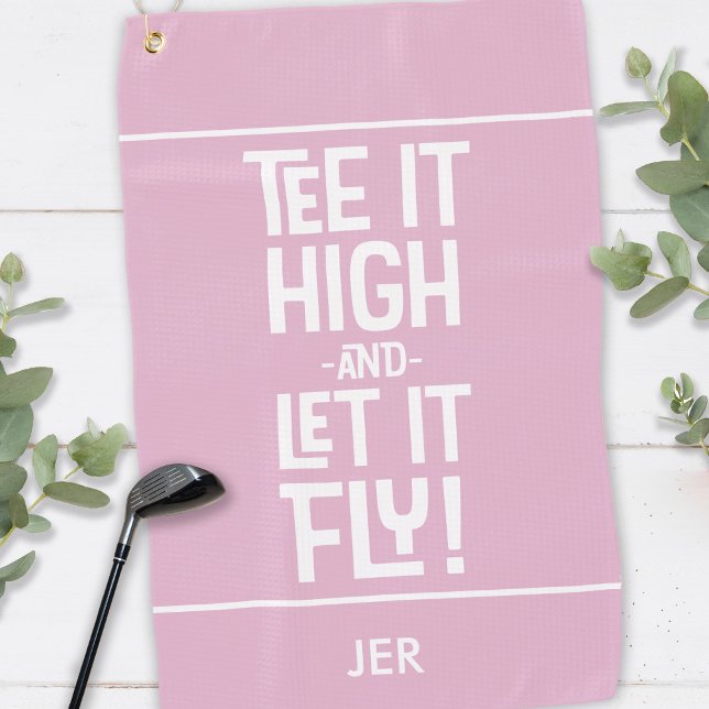 Golfer Golf T-Shirt Spaß Mit Monogramm Spaß Rosa Golfhandtuch (Golfer Golf Tee It High & Let It Fly Humor Funny Monogrammed Chic Pink Golf Towel)