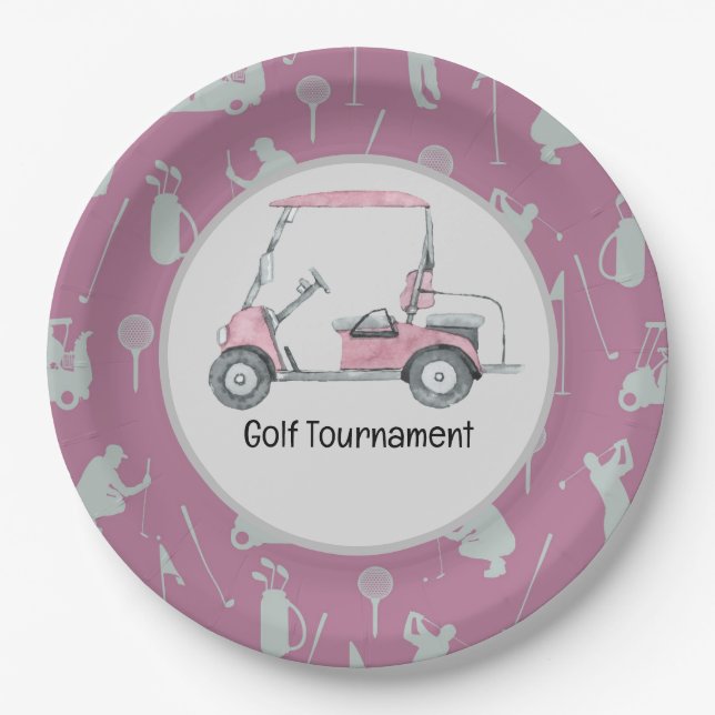 Golfer Golfing Golf Cart Party Turnier pink Pappteller (Vorderseite)