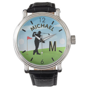 Golfer Golfplatz Individuelle Name 3-D Monogram Armbanduhr