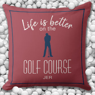 Golfer Golfplatz Zitat Mit Monogramm Red Blue Kissen