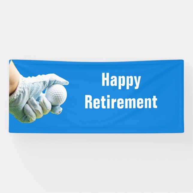 Golfer Hand hält Golfball auf blauem Banner (Horizontal)