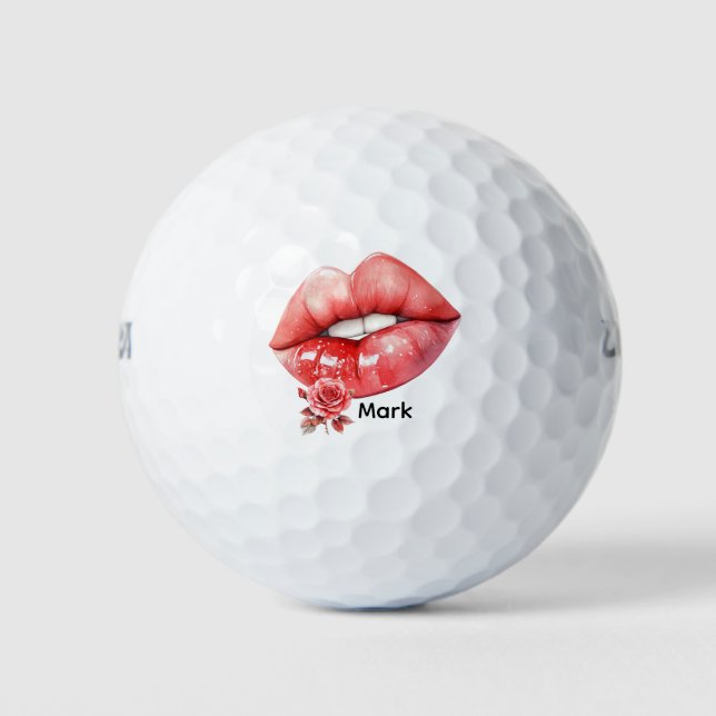 Golfer Happy Valentine's Day with big lips Golfball (Vorderseite)