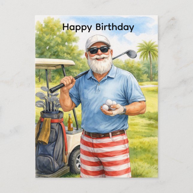 Golfer holding golf ball with text Happy Birthday  Postkarte (Vorderseite)