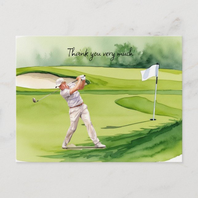 Golfer im Golfplatz Aquarell Dank Karte (Vorderseite)