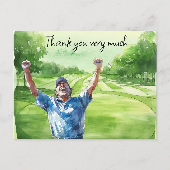 Golfer im Golfplatz Aquarell Dank Karte (Vorderseite)