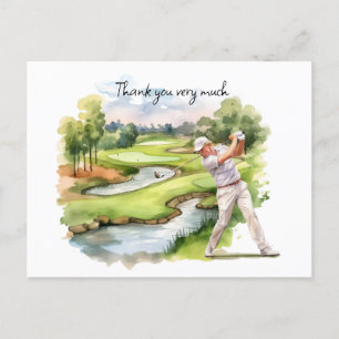 Golfer im Golfplatz Aquarell Dank Karte