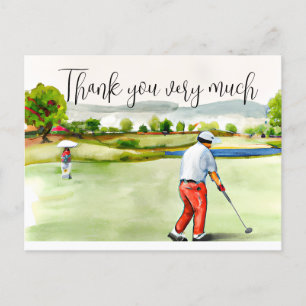 Golfer im Golfplatz Aquarell Dank Karte