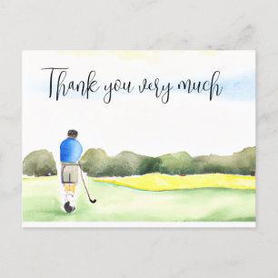 Golfer im Golfplatz Aquarell Dank Karte