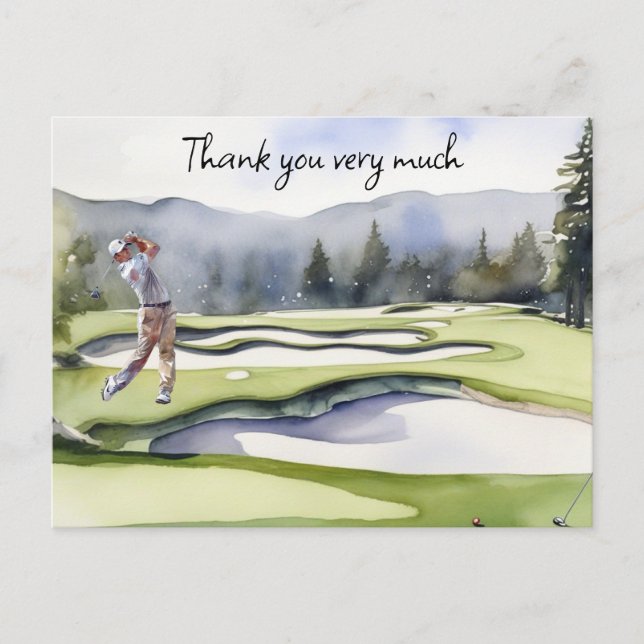 Golfer im Golfplatz Aquarell Dank Karte (Vorderseite)
