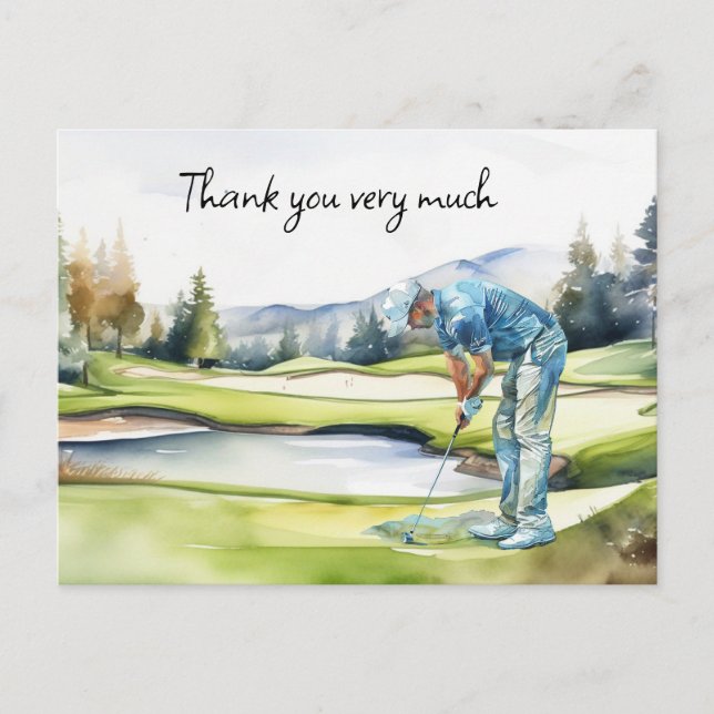 Golfer im Golfplatz Aquarell Dank Karte (Vorderseite)