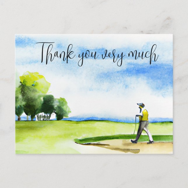 Golfer im Golfplatz Aquarell Dank Karte (Vorderseite)