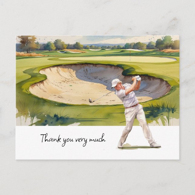 Golfer im Golfplatz Aquarell Dank Karte (Vorderseite)