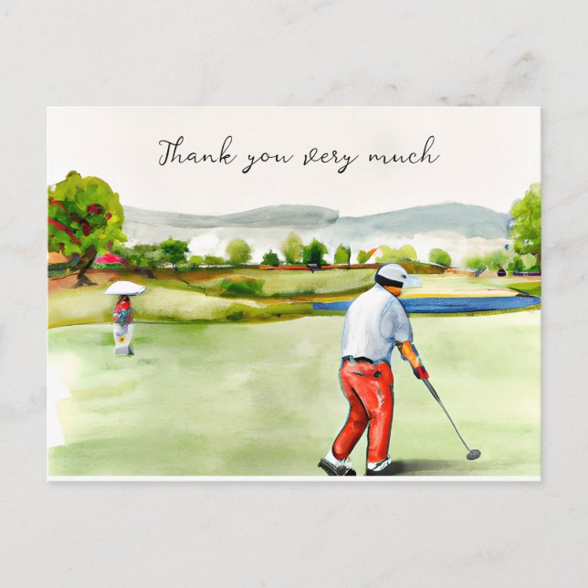 Golfer im Golfplatz Aquarell Dank Karte (Vorderseite)