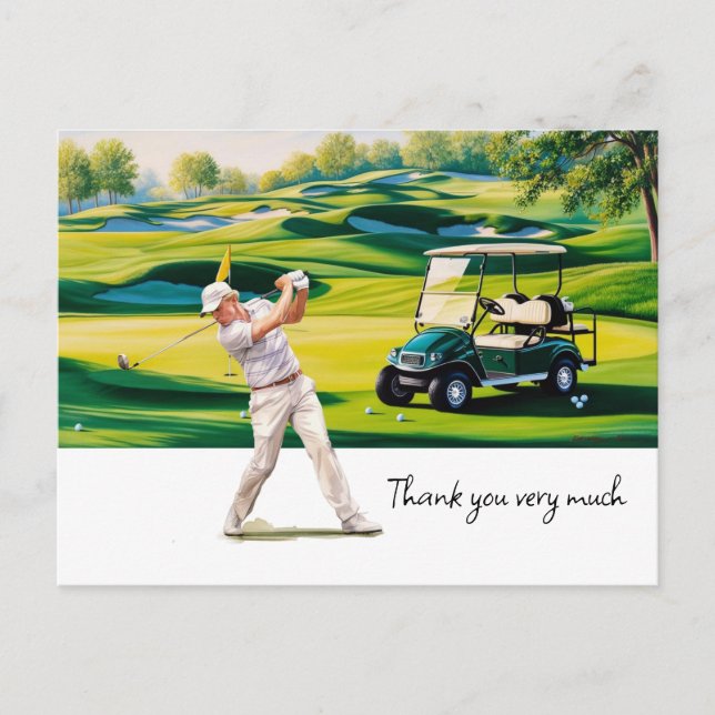 Golfer im Golfplatz Aquarell Dank Karte (Vorderseite)
