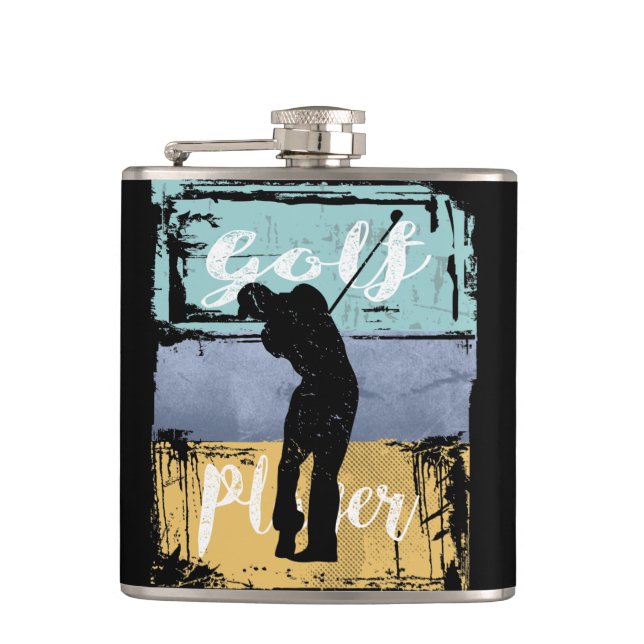 Golfer im Vintage-Retro-Stil Golf Flachmann (Vorderseite)