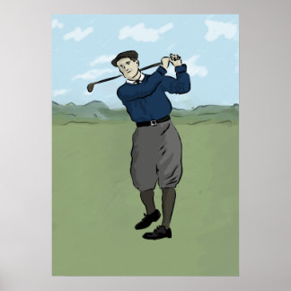 Golfer im Vintagen Stil, der seinen Club schwingt Poster