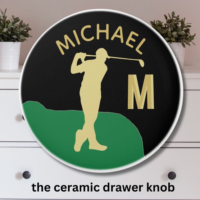 Golfer in Aktion Zwei-Tone-Monogramm Keramikknauf (Von Creator hochgeladen)