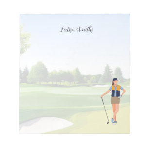 Golfer Lady ist Golfnotenpaddel Notizblock