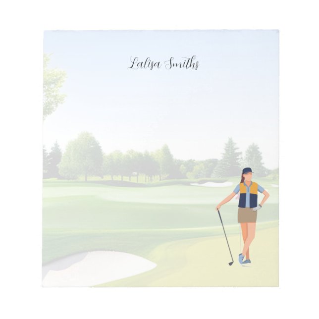 Golfer Lady ist Golfnotenpaddel Notizblock (Vorderseite)