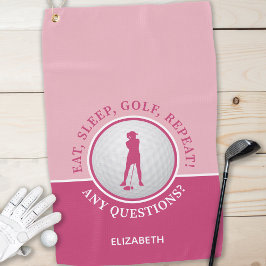 Golfer Lady Silhouette Golf Ball Quote Chic Pink Golfhandtuch