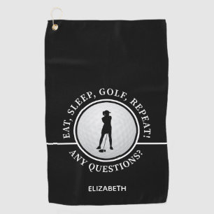 Golfer Lady Silhouette Golf Ball Zitat Schwarz-wei Golfhandtuch