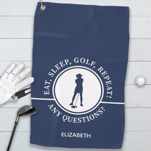 Golfer Lady Silhouette Sportblau für ihr Funny Golfhandtuch