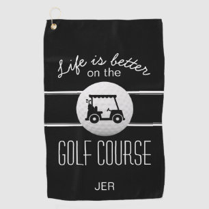 Golfer Life Golf Cart Initials Classic Schwarz-wei Golfhandtuch