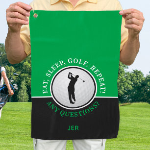 Golfer Male Silhouette Golf Ball Zitat Black Green Golfhandtuch