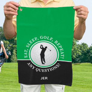 Golfer Male Silhouette Golf Ball Zitat Grün Schwar Golfhandtuch