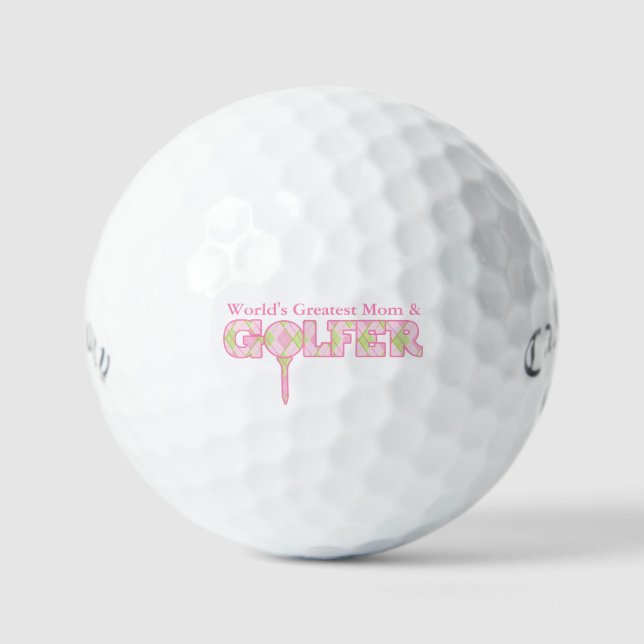 Golfer Mama pink grün karierte Geschenkbälle Golfball (Vorderseite)