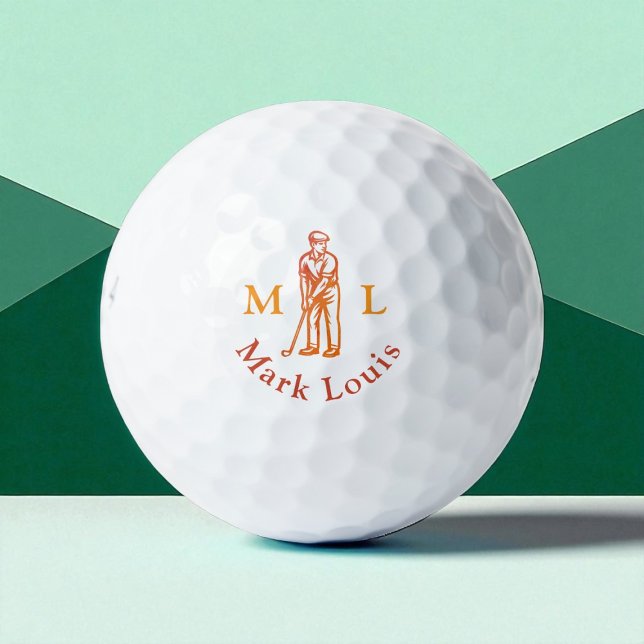 Golfer Man Icon Initials / Name Personalized Golfball (Von Creator hochgeladen)