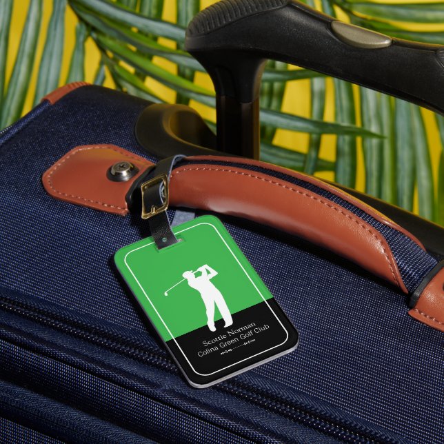 Golfer Mann mit Golfschläger Elegant Grün Gepäckanhänger (Vorderseite Insitu 1)