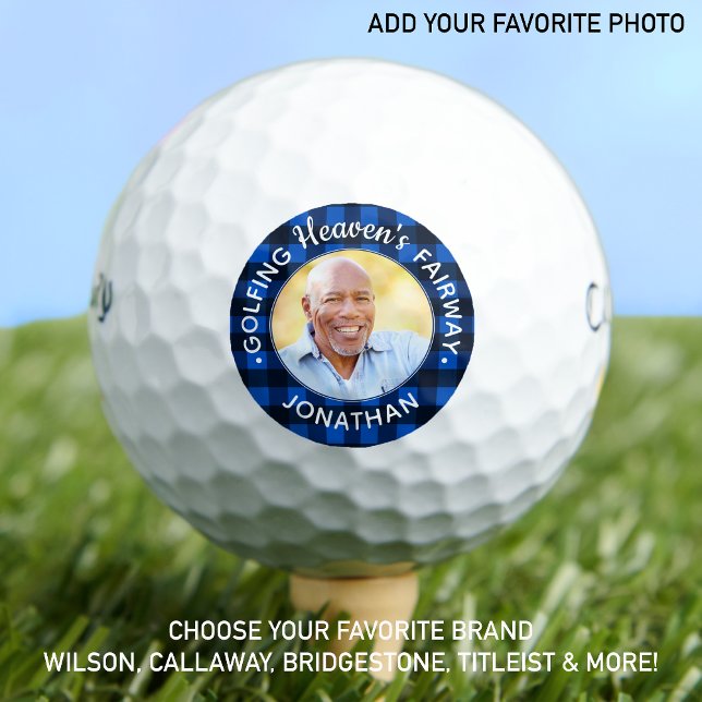 Golfer Memorial Blue Kariertes Personalisiertes Fo Golfball (Von Creator hochgeladen)