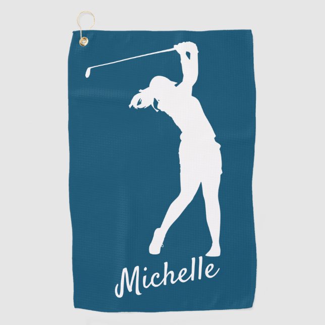 Golfer Michelle, blau Golf Towel Golfhandtuch (Vorderseite)