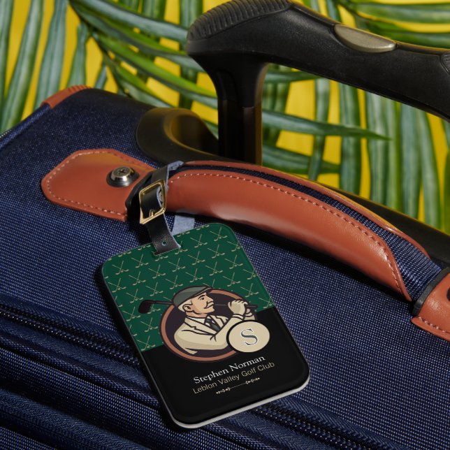 Golfer mit Golf Club Opa Monogramm Gepäckstück Gepäckanhänger (Vorderseite Insitu 1)
