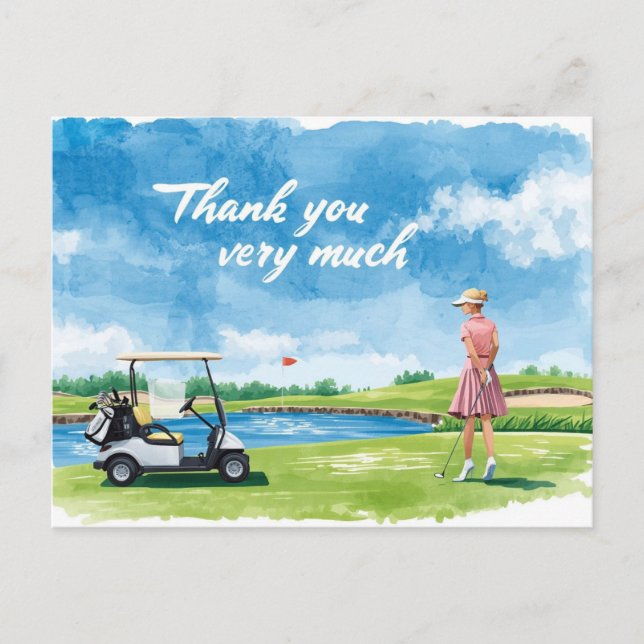 Golfer mit Karren auf Grün Postkarte (Vorderseite)